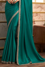 Enchanting Green Colored Festive Wear Organza Satin Saree With Embroidery Blouse Piece