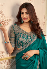 Enchanting Green Colored Festive Wear Organza Satin Saree With Embroidery Blouse Piece