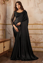 Black Festive Wear Organza Satin Saree With Embroidery Blouse Piece