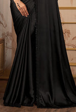 Black Festive Wear Organza Satin Saree With Embroidery Blouse Piece