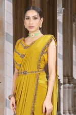 Daffodil Yellow Embroidered Ready-Pleated Lycra Saree