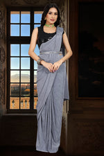 Light Grey Ombre Lycra saree And A Crop Top In Sequins Embroidery With The Crop Top In Sleeveless 