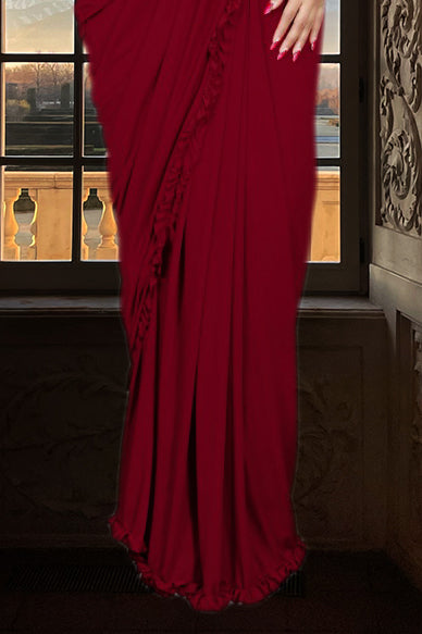 Cranberry Maroon Ready-Pleated Saree with Lycra