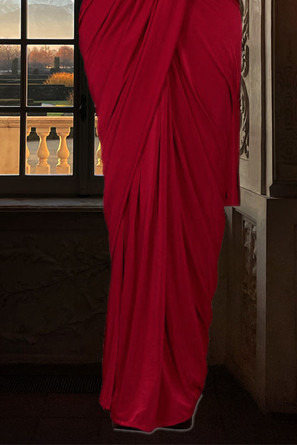 Blood Red Ready-Pleated Saree with Lycra