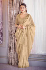 Golden Silk Designer Tissue Crush Embroidered Saree