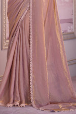 Rose Gold Embroidered Border Chiffon Shimmer Saree