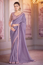 Light Purple Embroidered Border Satin Organza Saree