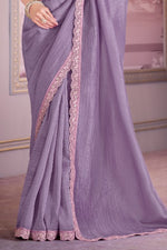 Light Purple Embroidered Border Satin Organza Saree