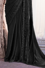 Black Silk Designer Satin Organza Embroidered Saree