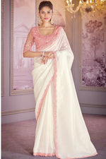 Off White Wedding Wear Tissue Crush Saree With Blouse Piece