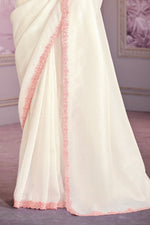 Off White Wedding Wear Tissue Crush Saree With Blouse Piece