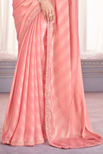 Peach Chiffon Embroidered Saree With Blouse Piece