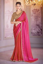 Hot Pink Chiffon Organza Saree With Embroidered Blouse