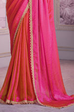 Hot Pink Chiffon Organza Saree With Embroidered Blouse