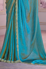 Steel Blue Chiffon Organza Saree With Embroidered Blouse