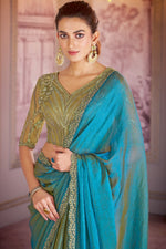 Steel Blue Chiffon Organza Saree With Embroidered Blouse