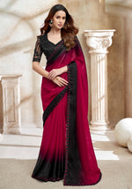 Maroon & Black Ombre Fendi Digital Saree with Bold Embroidered Blouse