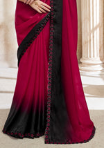 Maroon & Black Ombre Fendi Digital Saree with Bold Embroidered Blouse