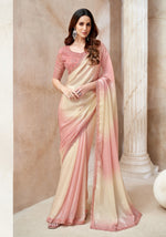 Peach-Cream Shaded Fendi Digital Saree with Embroidery
