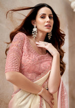 Peach-Cream Shaded Fendi Digital Saree with Embroidery