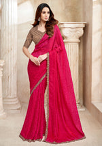 Crimson Red Fendi Jaquard Saree with Antique Gold Embroidery