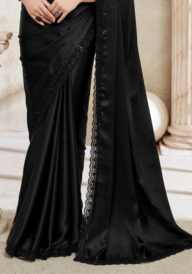 Black Organza Embroidered Contemporary Saree