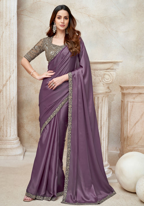 Lavender Organza Trendy Saree with Embroidered and Sequins Work