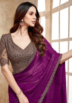 Plum Purple Tissue Silk Saree With Sequins Work
