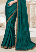 Emerald Green Fendi Saree with Golden Embroidered Blouse