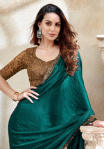 Emerald Green Fendi Saree with Golden Embroidered Blouse