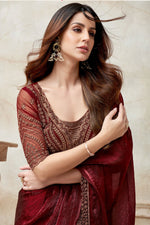 Mystic Maroon Beautiful Border Fancy Fabric Designer Saree