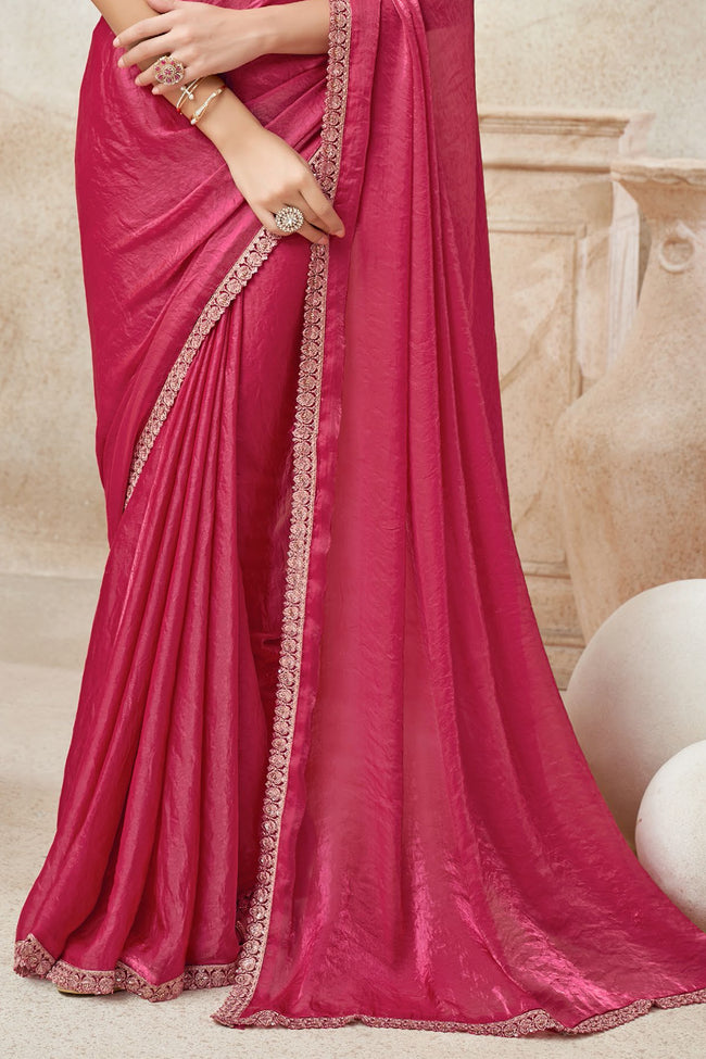 Ruby Red Tissue Silk Saree With Sequins Work