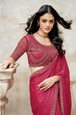 Ruby Red Tissue Silk Saree With Sequins Work