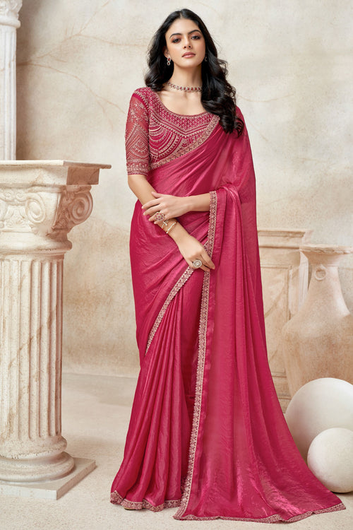 Ruby Red Tissue Silk Saree With Sequins Work