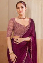 Maroon Fendy Jacquard Silk Saree with Embellished Designer Blouse