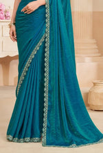 Elegant Teal Blue Chiffon Saree with Sequins Detailing & Embroidery Blouse