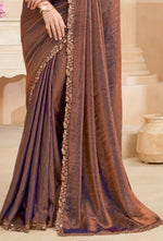 Brown Patch Border and Embroidered Work Fandy Traditional Saree