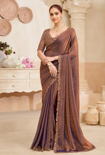 Brown Patch Border and Embroidered Work Fandy Traditional Saree