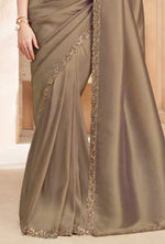 Brown Embroiderd Border Art Silk Designer Party Saree