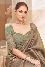 Brown Embroiderd Border Art Silk Designer Party Saree