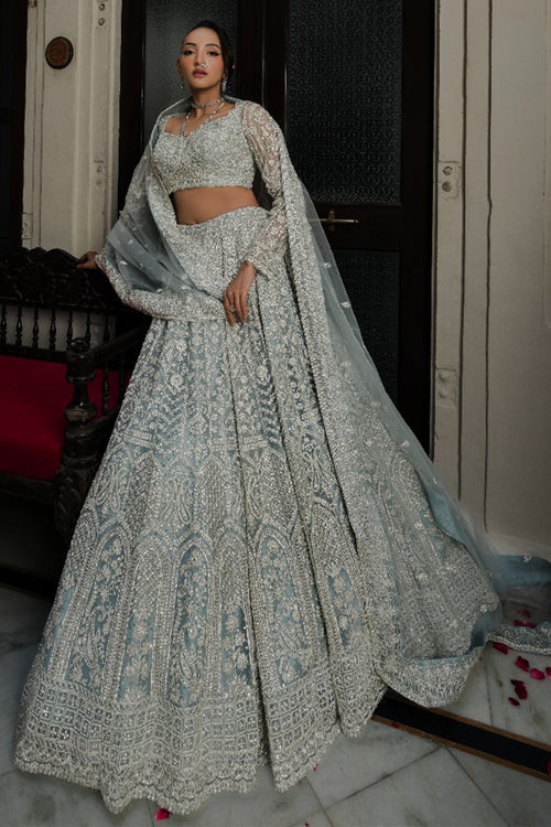 Mint Blue Net Lehenga with Sequin & Thread Embroidery
