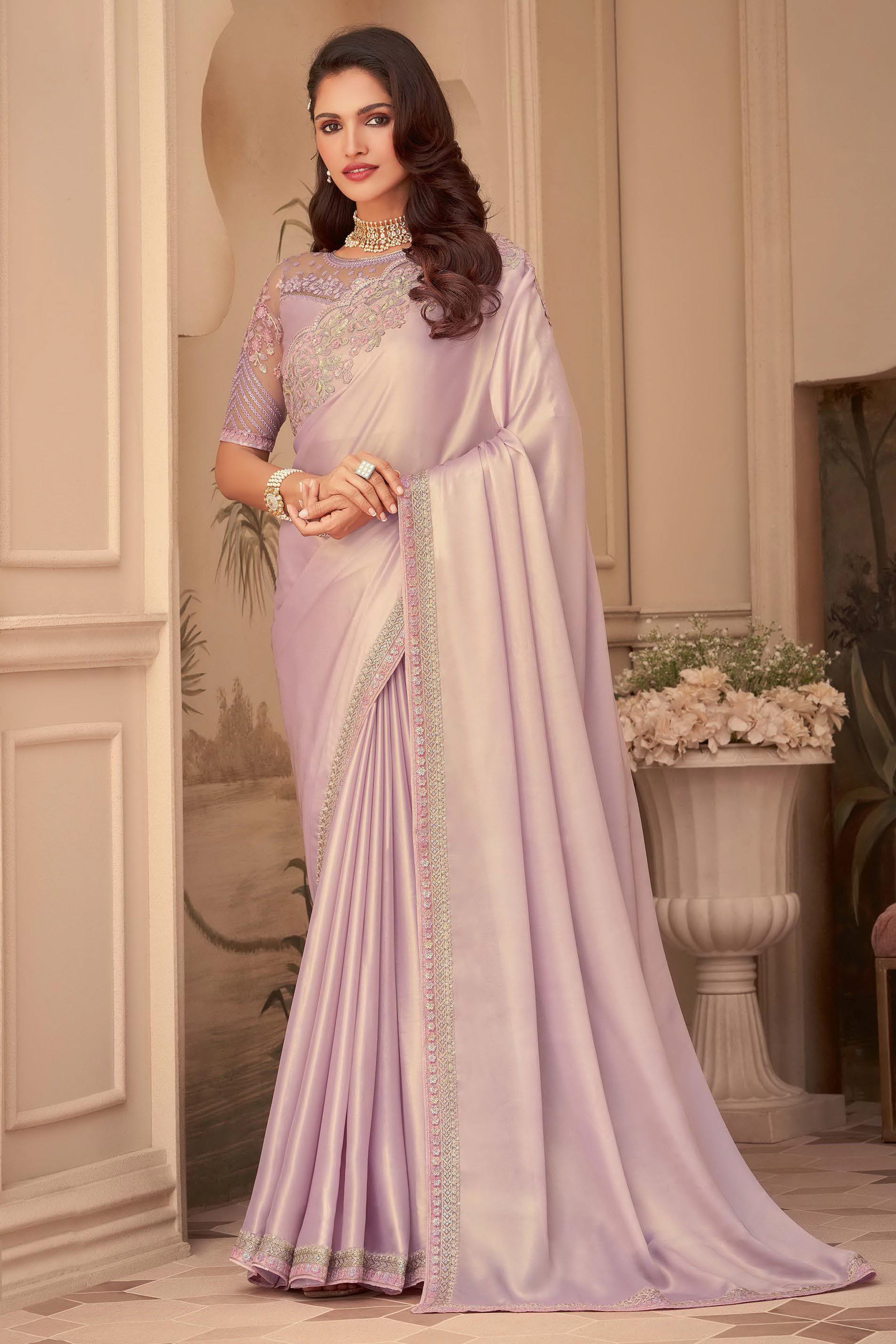 Blush Pink Silk Saree with Embroidered Blouse