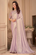 Baby Pink Silk Saree With Embroidery & Sequence Work Border And Embroidery & Sequence Work Blouse Piece