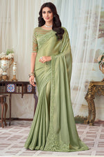 Pastel Green Silk Saree With Embroidery & Sequence Work Border And Embroidery & Sequence Work Blouse Piece