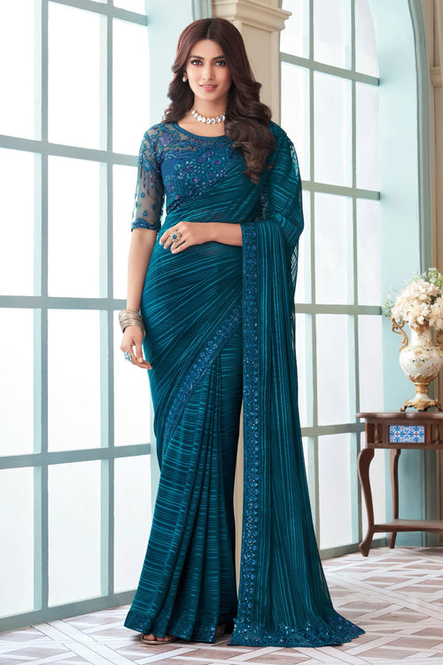 Ramaa Blue Silk Saree With Embroidery & Sequence Work Border And Embroidery & Sequence Work Blouse Piece
