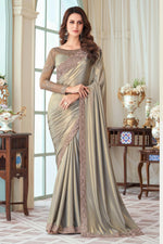 Silver Gold Silk Saree With Embroidery & Sequence Work Border And Embroidery & Sequence Work Blouse Piece