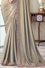 Silver Gold Silk Saree With Embroidery & Sequence Work Border And Embroidery & Sequence Work Blouse Piece