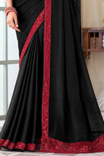 Black Silk Saree With Embroidery & Sequence Work Border And Embroidery & Sequence Work Blouse Piece