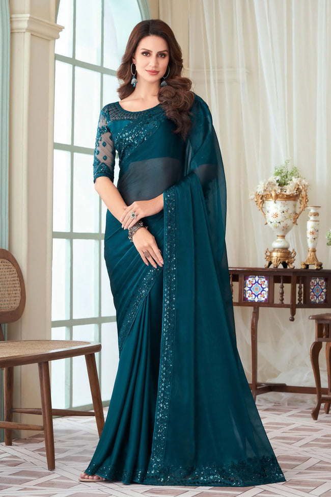 Ramaa Silk Saree With Embroidery & Sequence Work Border And Embroidery & Sequence Work Blouse Piece