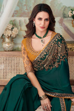 Green Silk Saree With Embroidery & Sequence Work Border And Embroidery & Sequence Work Blouse Piece